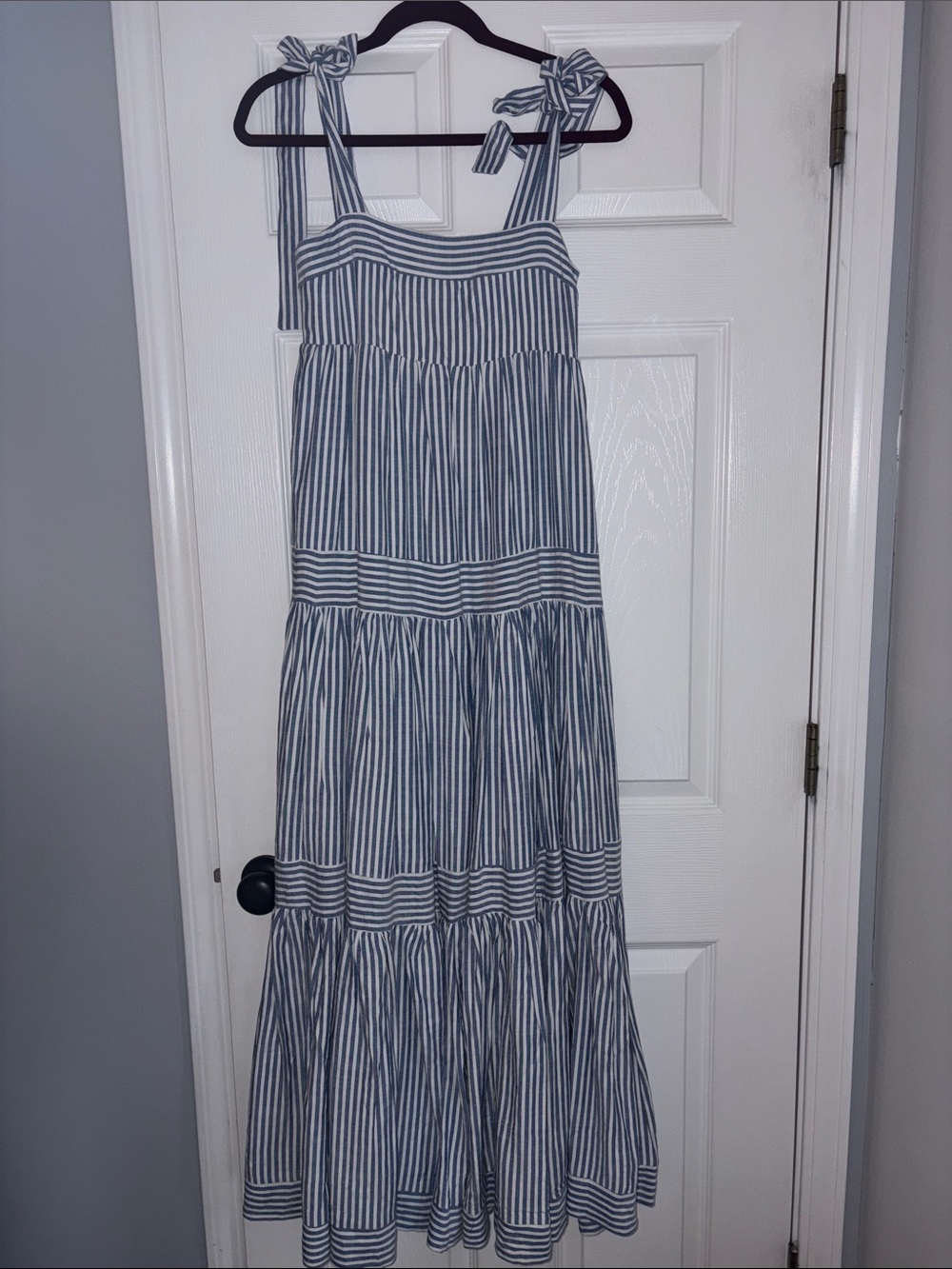 By Together Blue and White Striped Tie-Shoulder Maxi Dress